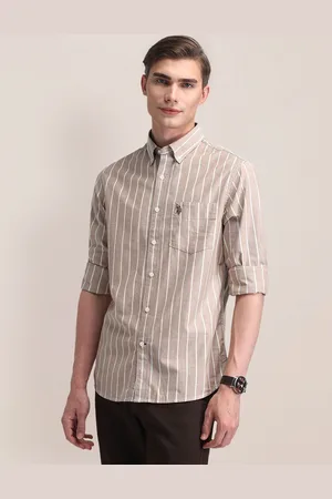 U.S. Polo Assn. Men Classic Cutaway Collar Vertical Striped Cotton Formal Shirt