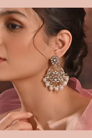 Fida Gold-Plated Geometric Stone Studded & Beaded Chandbalis