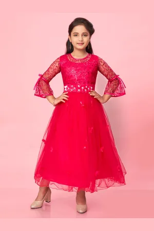 BAESD Girls Solid Sequenced Embellished Party Wear Bell Sleeve Net Maxi Dress