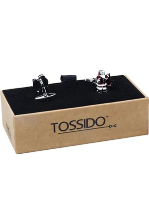 Tossido Men Red & Silver-Toned Santa Claus Engraved Cufflinks