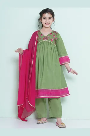 Bhama Girls Floral Embroidered Anarkali Kurta with Trousers & Dupatta