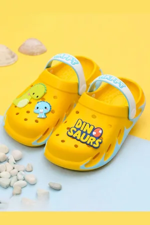 Yellow bee Boys Dinosaur Applique Rubber Clogs