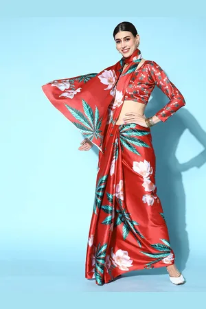 KIMISHA Floral Printed Saree With Blouse Piece