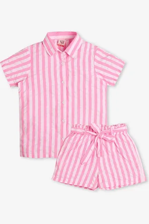Ed-a-Mamma Girls Cotton Striped Shirt Collar Shirt with Shorts