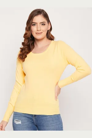 MADAME Women Yellow Solid Woolen Pullover