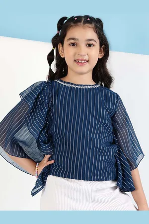 BAESD Girls Vertical Striped Round Neck Top