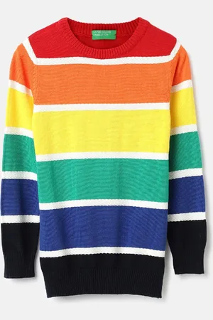 Benetton Boys Colourblocked Striped Cardigan