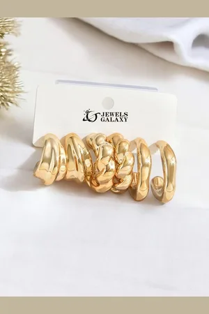 Jewels Galaxy Set Of 3 Gold Plated Contemporary Half Hoop Earrings
