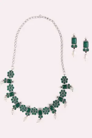 The Pari Sliver-Plated Stone-Studded & Beaded Jewellery Set