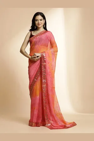 Jaipur Tie and Dye Sequinned Poly Chiffon Saree