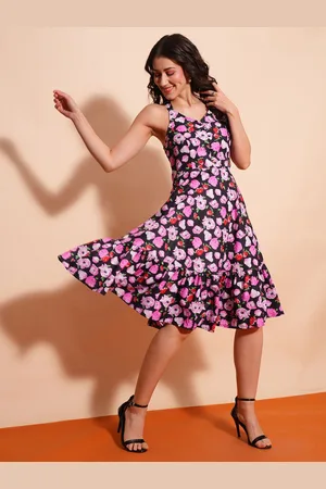 Globus Floral Printed Halter Neck Fit & Flare Dress