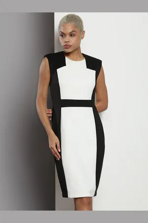 Calvin Klein Colourblocked Round Neck Opaque Sheath Dress
