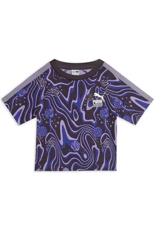 PUMA Girls Lava Land Abstract Printed Knitted Slim Fit Cotton T-shirt