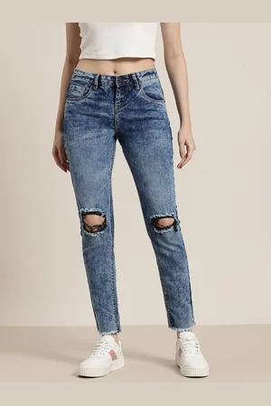 HERE&NOW Women Skinny Fit Slash Knee Light Fade Stretchable Jeans