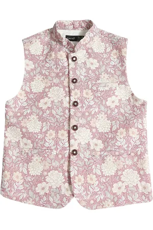 CAVIO Boys Floral Printed Mandarin Collar Pure Cotton Nehru Jacket