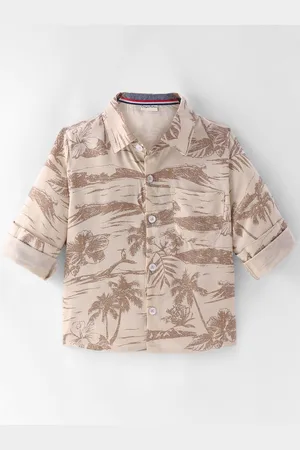 CrayonFlakes Boys Spread Collar Floral Printed Casual Shirt