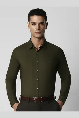V Dot Men Olive Green Slim Fit Casual Shirt