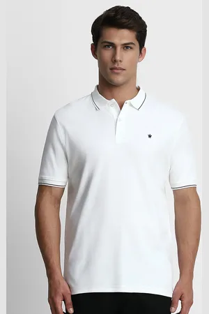 Louis Philippe Men White Solid Polo Collar Pure Cotton T-shirt