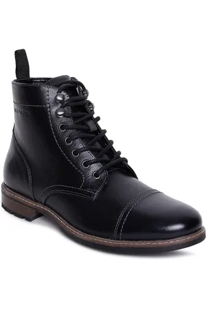 Red Tape Men Black Leather Flat Boots
