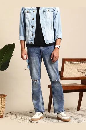 Mast & Harbour Men Bootcut Slash Knee Light Fade Stretchable Jeans