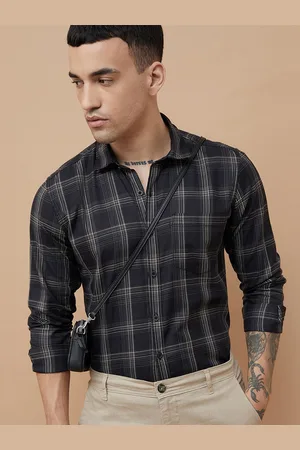 Lifestyle Men Cutaway Collar Tartan Checked Cotton Slim Fit Casual Shirt