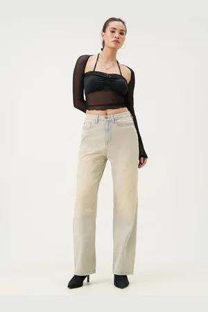 FREAKINS Women Straight Fit High-Rise Pure Cotton Heavy Fade Jeans