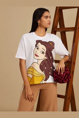 Kazo Women Disney Princess Graphic Printed Round Neck Cotton Boxy T-shirt