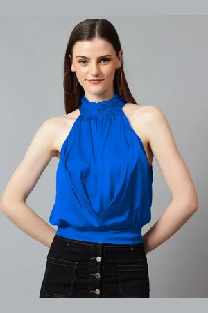 KOTTY Women Solid Halter Neck Satin Top