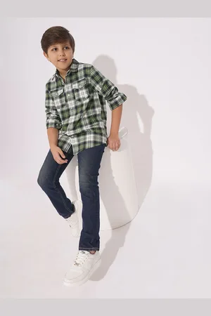 JACK & JONES Boys Spread Collar Tartan Checked Cotton Casual Shirt