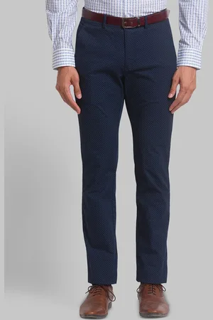 Park Avenue Men Cotton Checked Printed Slim Fit Trousers
