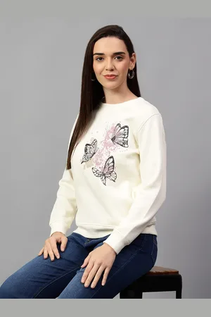 CANTABIL Women Graphic Printed Round Neck Fleece Pullover Ribbed Sweatshirt