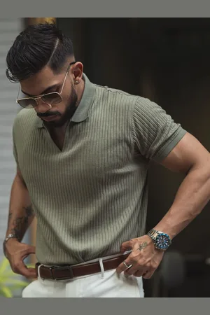 Powerlook Men Self Design Polo Collar Cotton T-shirt