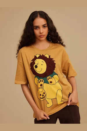 Kazo Women Winnie The Pooh Graphic Printed Round Neck Cotton Boxy T-shirt