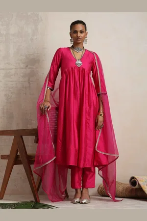 trueBrowns V-Neck Empire Gotta Patti Anarkali Kurta with Trousers & With Dupatta