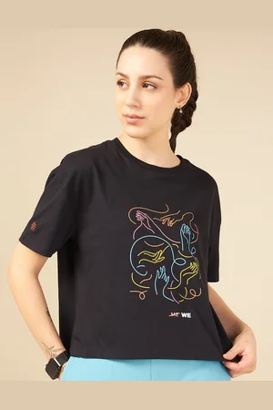 Cult Women Round Neck Bio Finish Printed Boxy Crop T-shirt