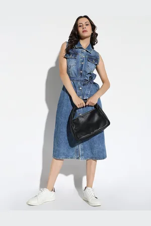 SHOWOFF Women Sleeveless Denim Shirt Dress