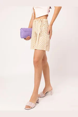 DressBerry Women Pastel Paradise Waist Tie-Up Seersucker Skort