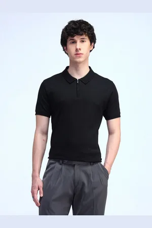 Flying Machine Men Solid Polo Collar Cotton T-shirt
