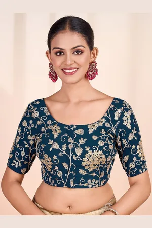 Inddus Women Teal Colour Embroidered Saree Blouse