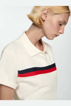 MANGO Striped Polo Collar Pure Cotton T-shirt