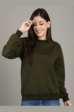 GRACIT Women Solid Round Neck Fleece Pullover Ribbed Sweatshirt