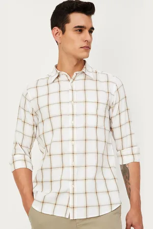 Max Collection Men Spread Collar Windowpane Checked Cotton Casual Shirt