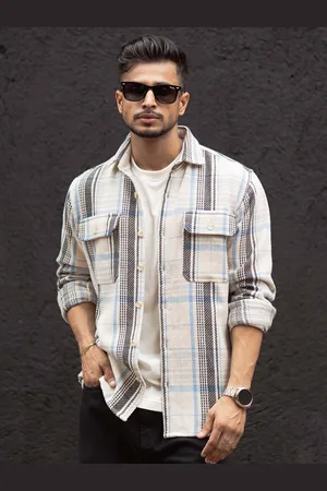Powerlook Men Spread Collar Tartan Checked Cotton Casual Shirt