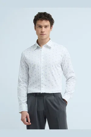 Flying Machine Men Spread Collar Abstract Printed Cotton Slim Fit Formal Shirt