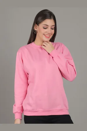 GRACIT Women Solid Round Neck Fleece Pullover Ribbed Sweatshirt