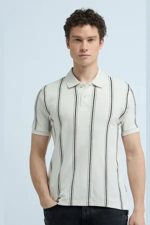 Flying Machine Men Striped Polo Collar Cotton T-shirt