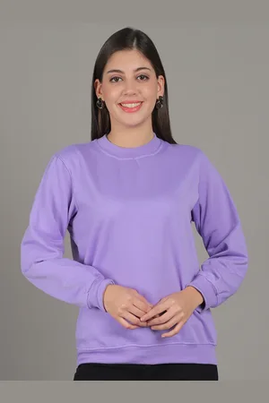 GRACIT Women Solid Round Neck Fleece Pullover Ribbed Sweatshirt