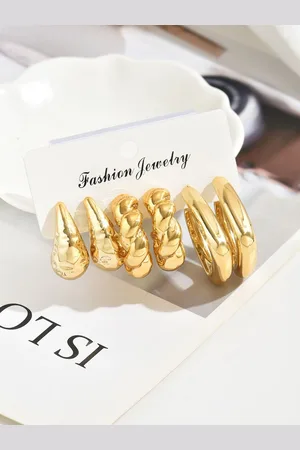 Jewels Galaxy Set Of 3 Gold Plated Contemporary Half Hoop Earrings