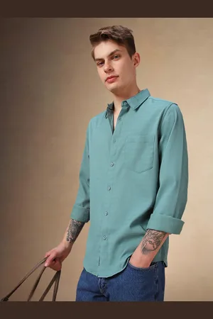 Dennis Lingo Men Spread Collar Textured Cotton Casual Shirt