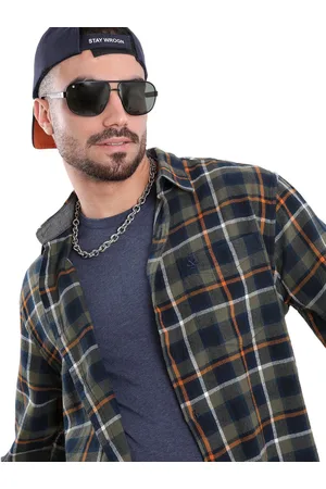 WROGN Men Spread Collar Tartan Checked Cotton Casual Shirt